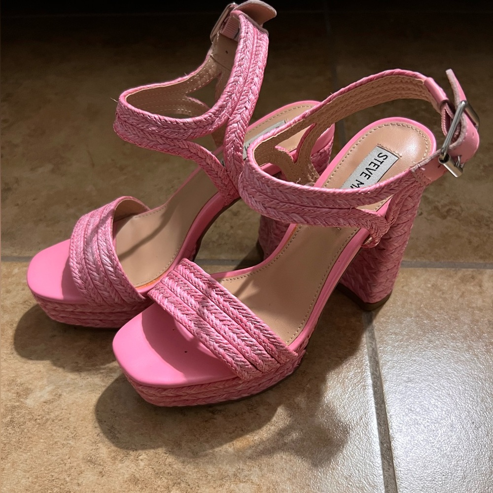 Pink Steve Madden  Womens Lombardo Woven Open Toe Platform Sandals
